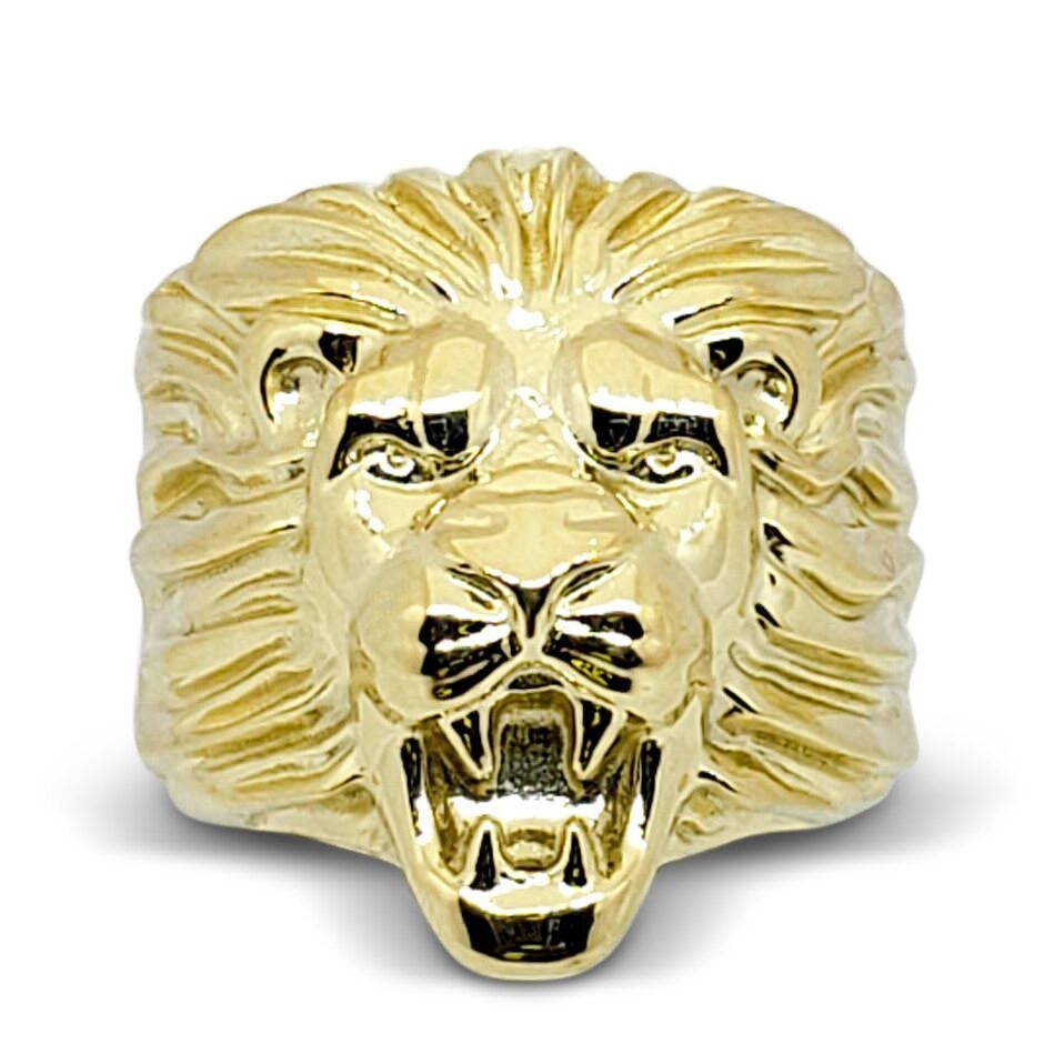 Solid 14K Yellow Gold Mens Lion Ring XXL Heavy Size 5 - 15