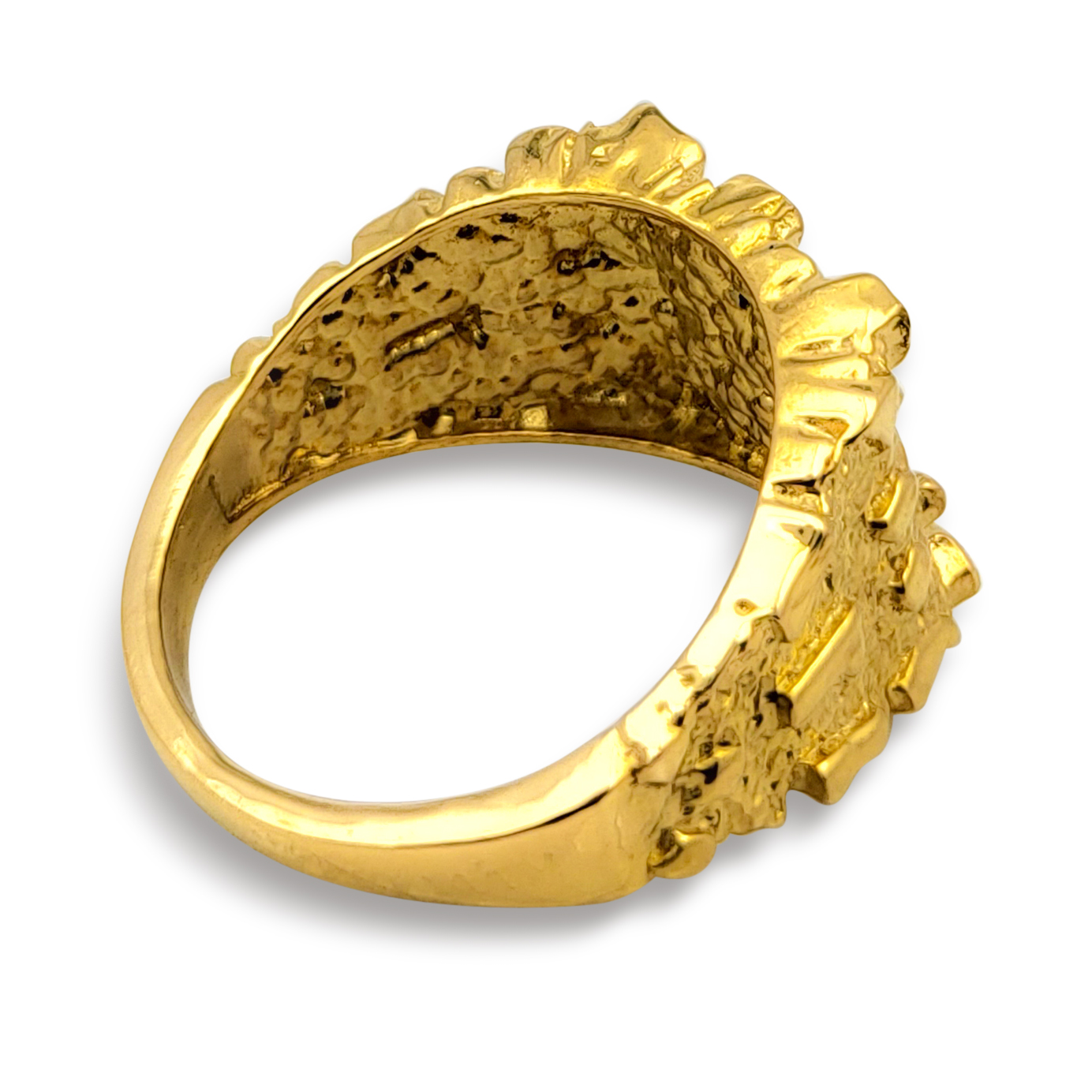 24K Yellow Gold Large Diamond Cut Mens Nugget Ring | 24k Mens Ring
