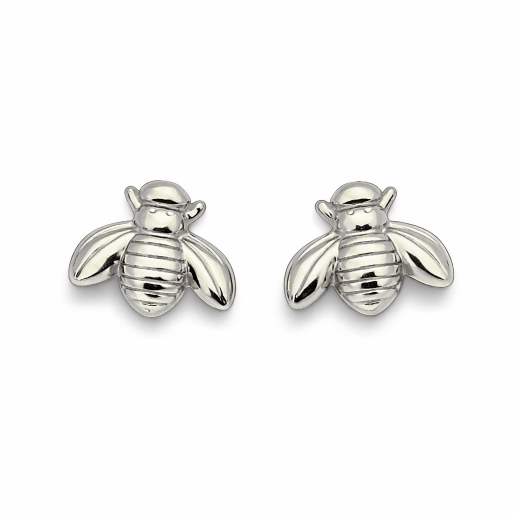 Solid 10K White Gold Bee Earrings Honey Bee, Small, 7mm, Dainty, Bumble Bee Stud