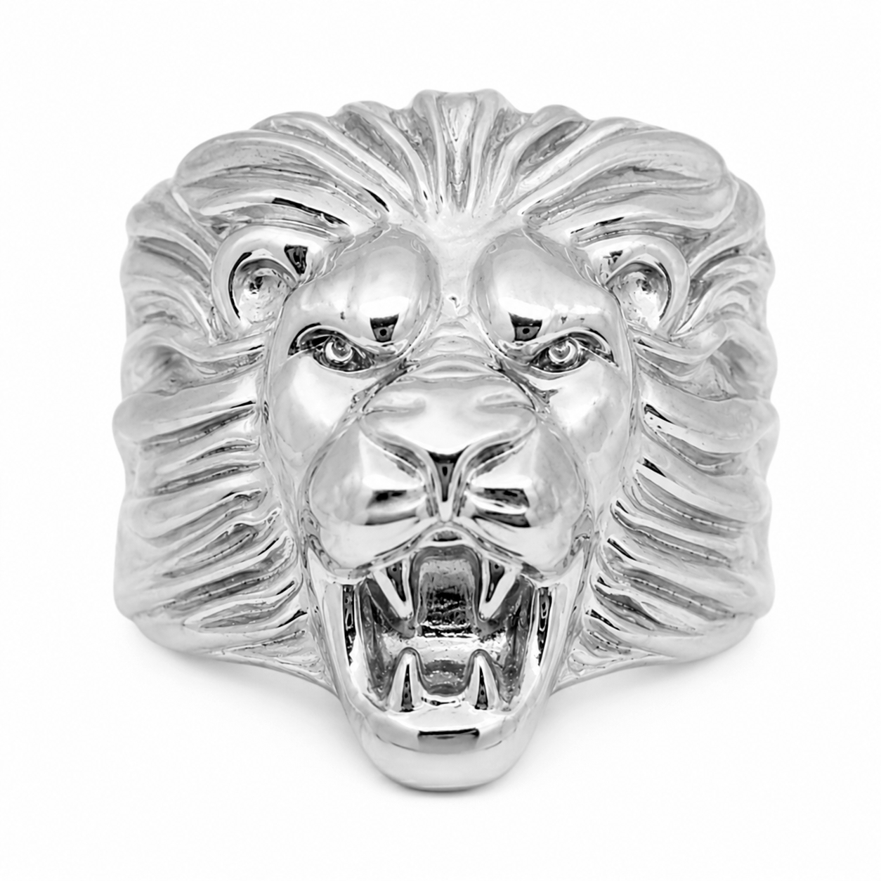 Solid 10K White Gold Mens Lion Ring XXL Heavy Roaring Lion Ring Size 5 - 15