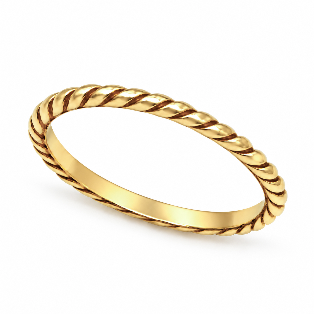 Solid 10K Yellow Gold Twist Ring for Women, Twisted Rope Band, Stacking Ring