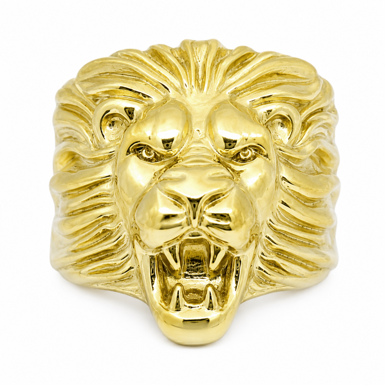 Solid 10K Yellow Gold Mens Lion Ring XXL Heavy Roaring Lion Ring Size 5 - 15