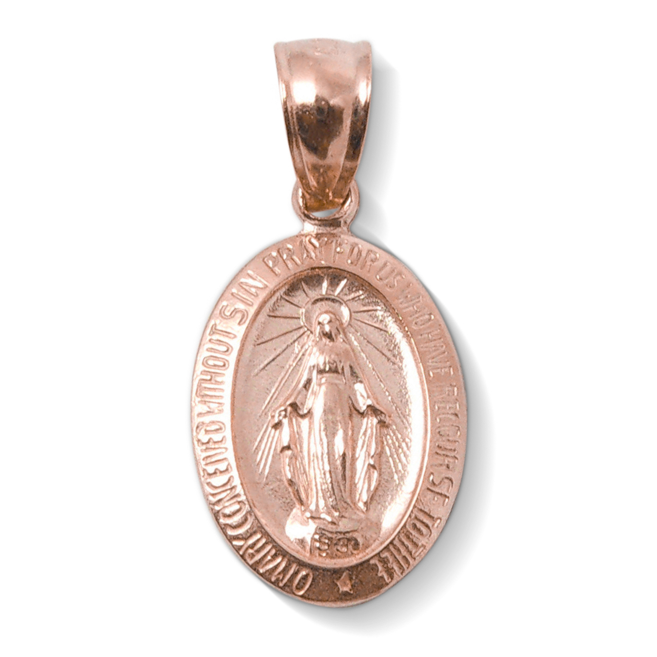 Solid 14K Rose Gold Miraculous Medal Virgin Mary Pendant, 9/16", Catholic