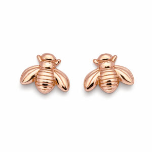 Solid 18K Rose Gold Bee Earrings Honey Bee, Small, 7mm, Dainty, Bumble Bee Stud