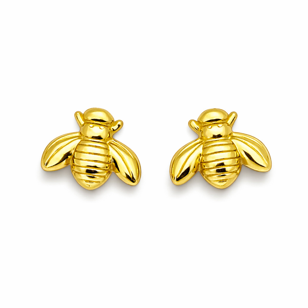 Solid 18K Yellow Gold Bee Earrings Honey Bee, Small, 7mm Dainty, Bumble Bee Stud