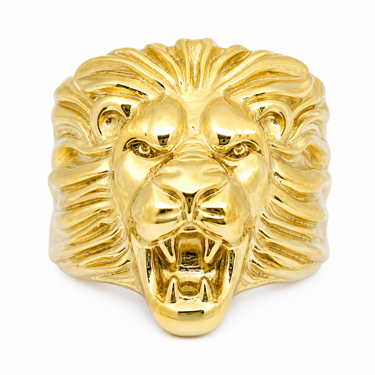 Solid 18K Yellow Gold Mens Lion Ring XXL Heavy Roaring Lion Ring Size 5 - 15
