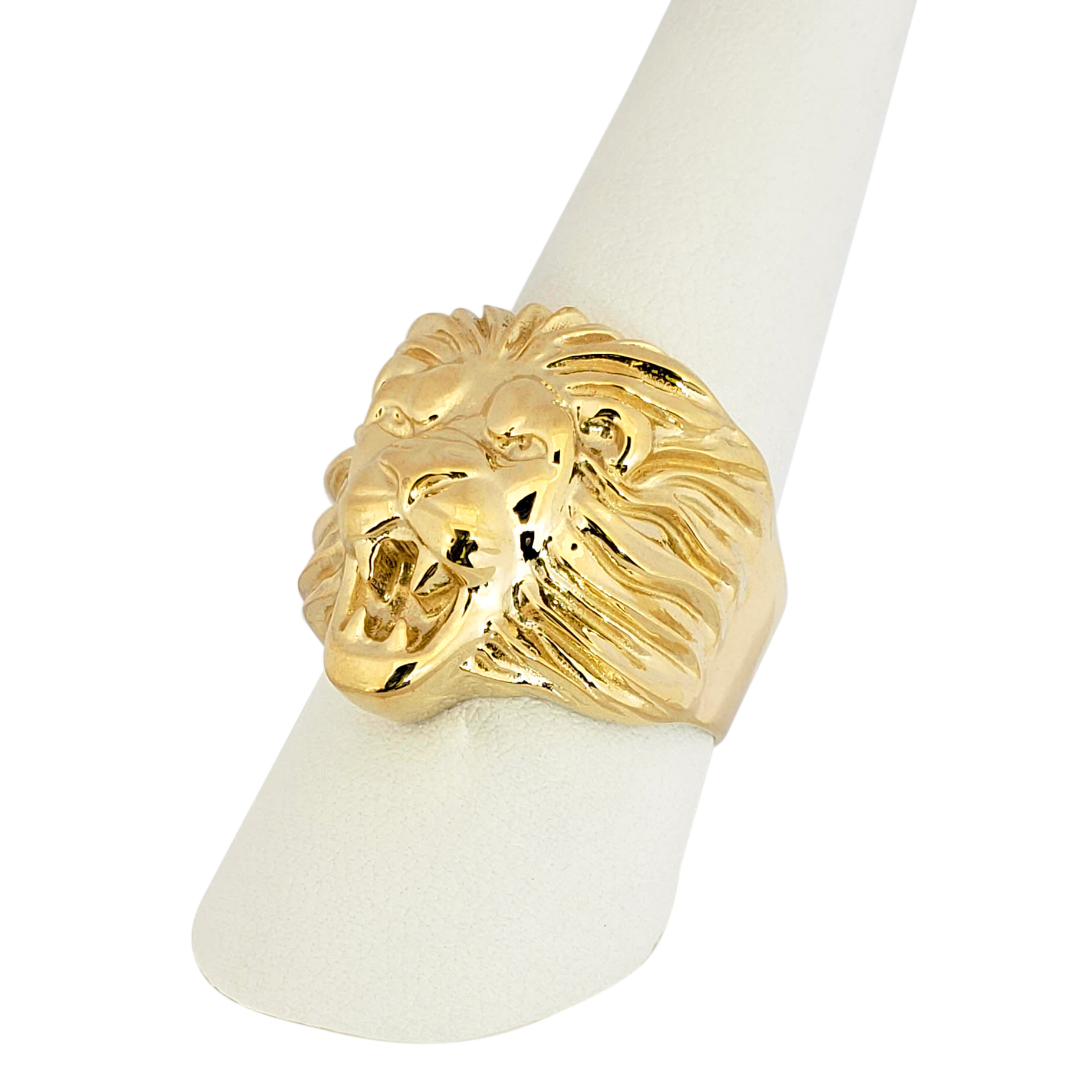 Solid 18K Yellow Gold Mens Lion Ring XXL Heavy Roaring Lion Ring