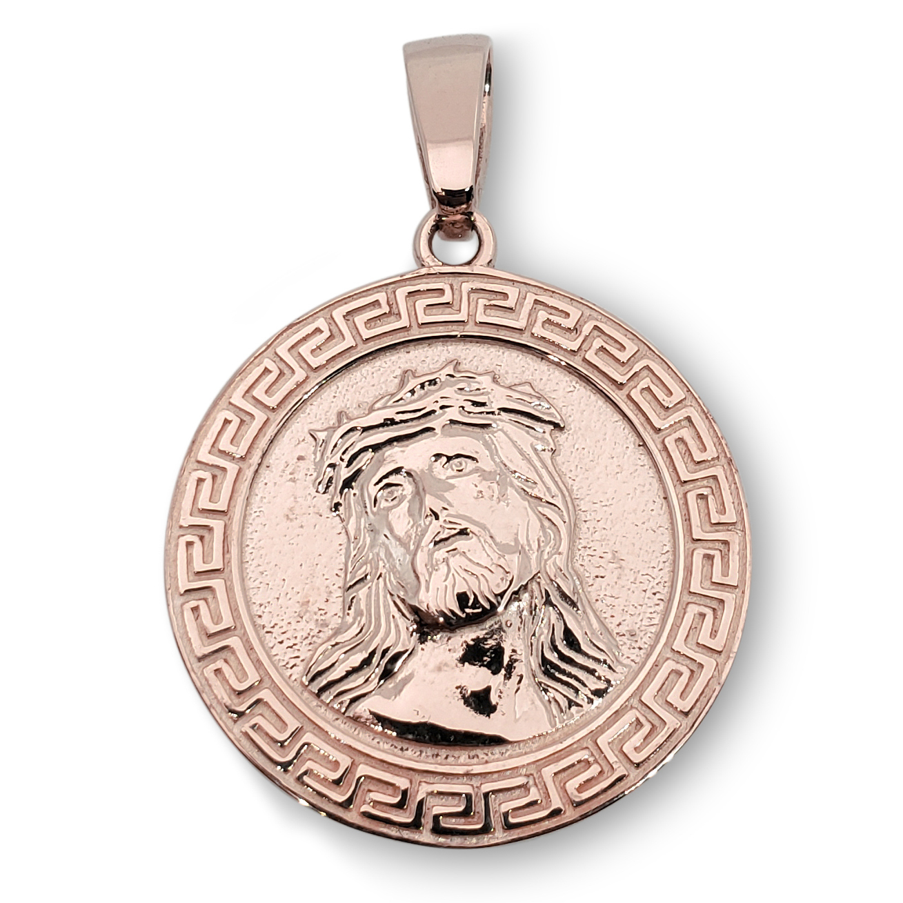 Real 10K Rose Gold Jesus Pendant Gold Jesus Piece All Sizes Greek Key Border