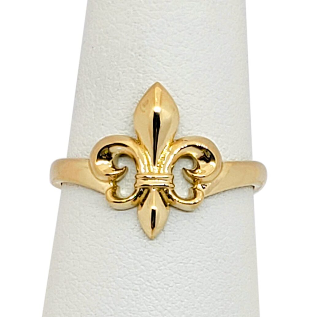 Solid 18K Yellow Gold Fleur de Lis Ring, Sizes 3 - 12, Fleur-de-Lis