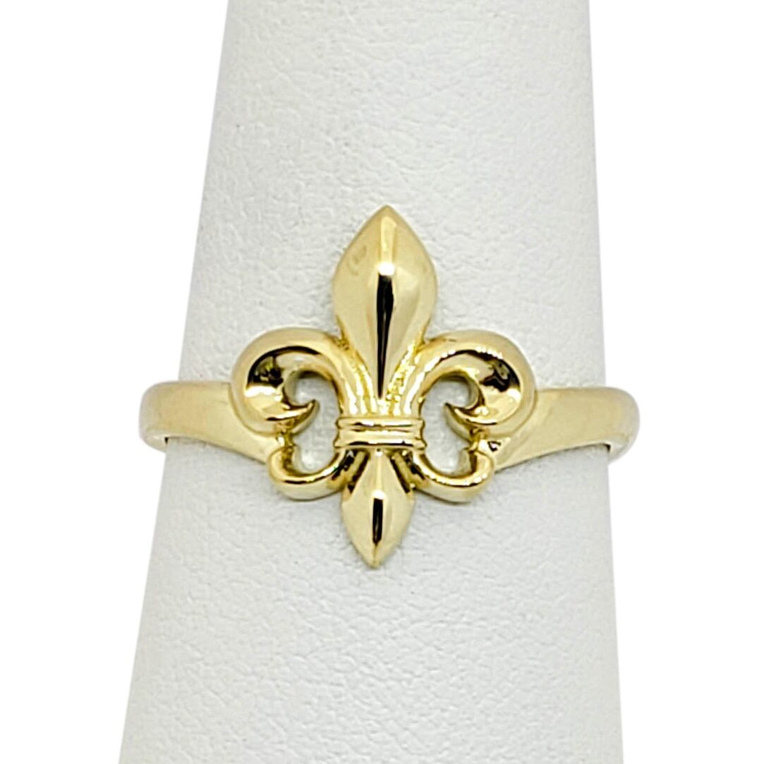Solid 10K Yellow Gold Fleur de Lis Ring, Sizes 3 - 12, Fleur-de-Lis