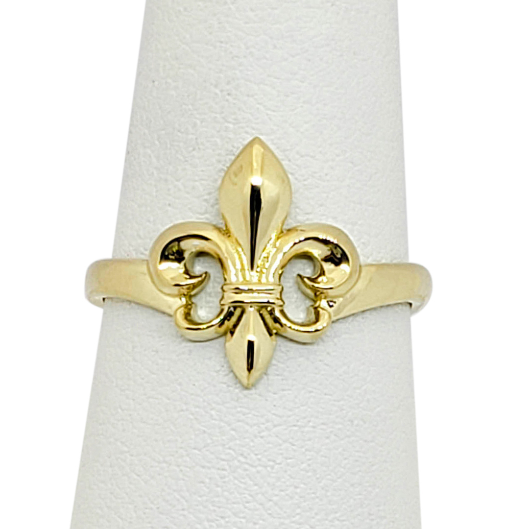 Solid 10K Yellow Gold Fleur de Lis Ring, Sizes 3 - 12, Fleur-de-Lis