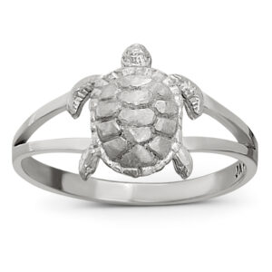 Solid 10K Women's White Gold Ring Gold Turtle Ring, Sizes 3 - 12