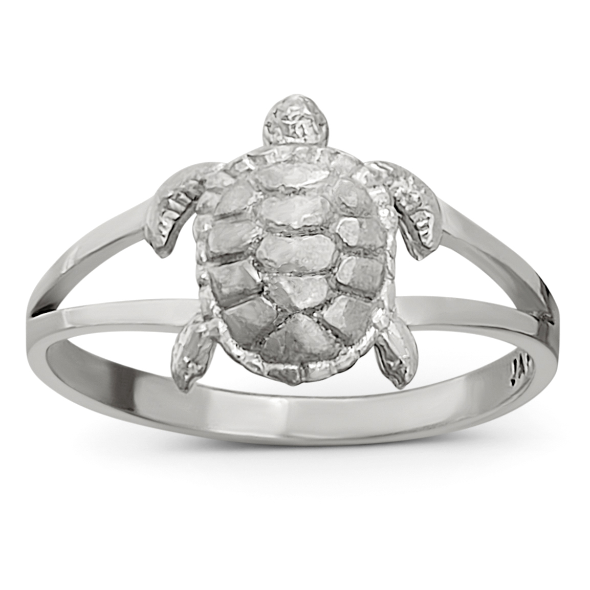 Solid 10K Women's White Gold Ring Gold Turtle Ring, Sizes 3 - 12