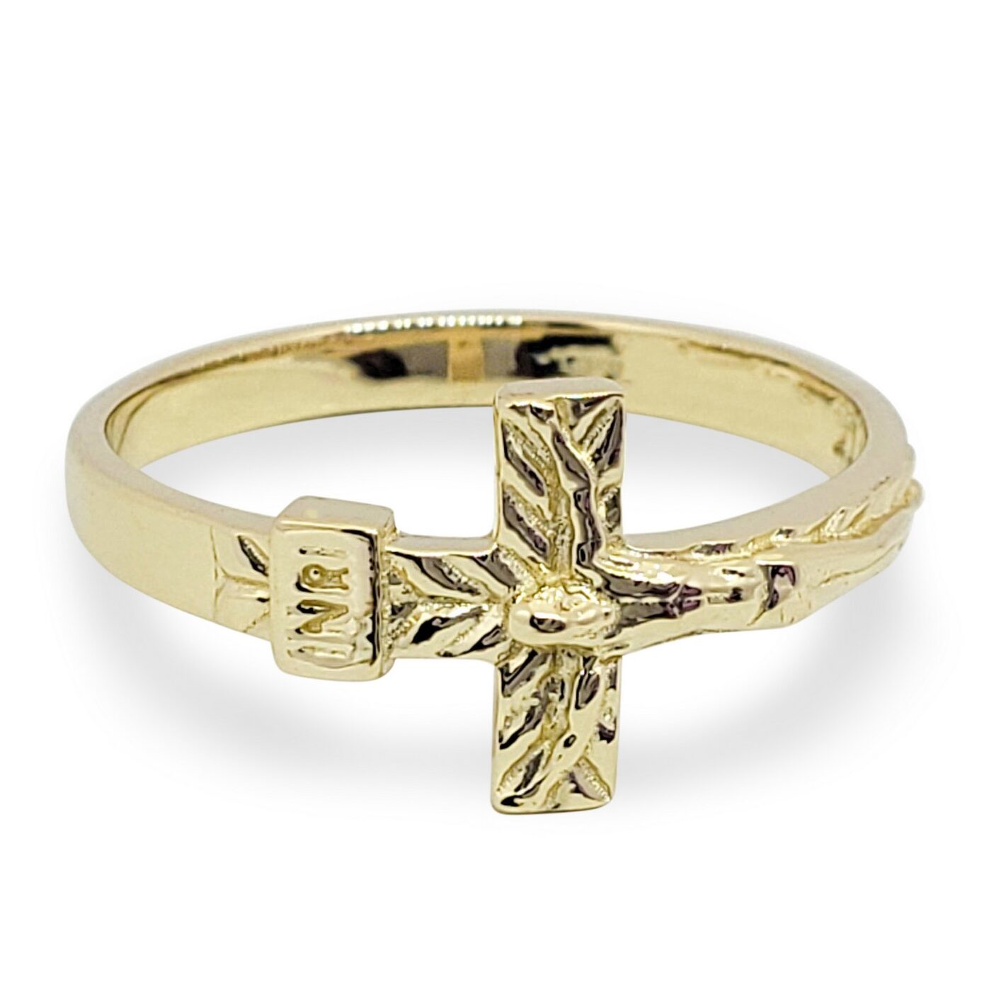 Solid 10K Yellow Gold Cross Ring, Sizes 3 - 12, Crucifix, INRI