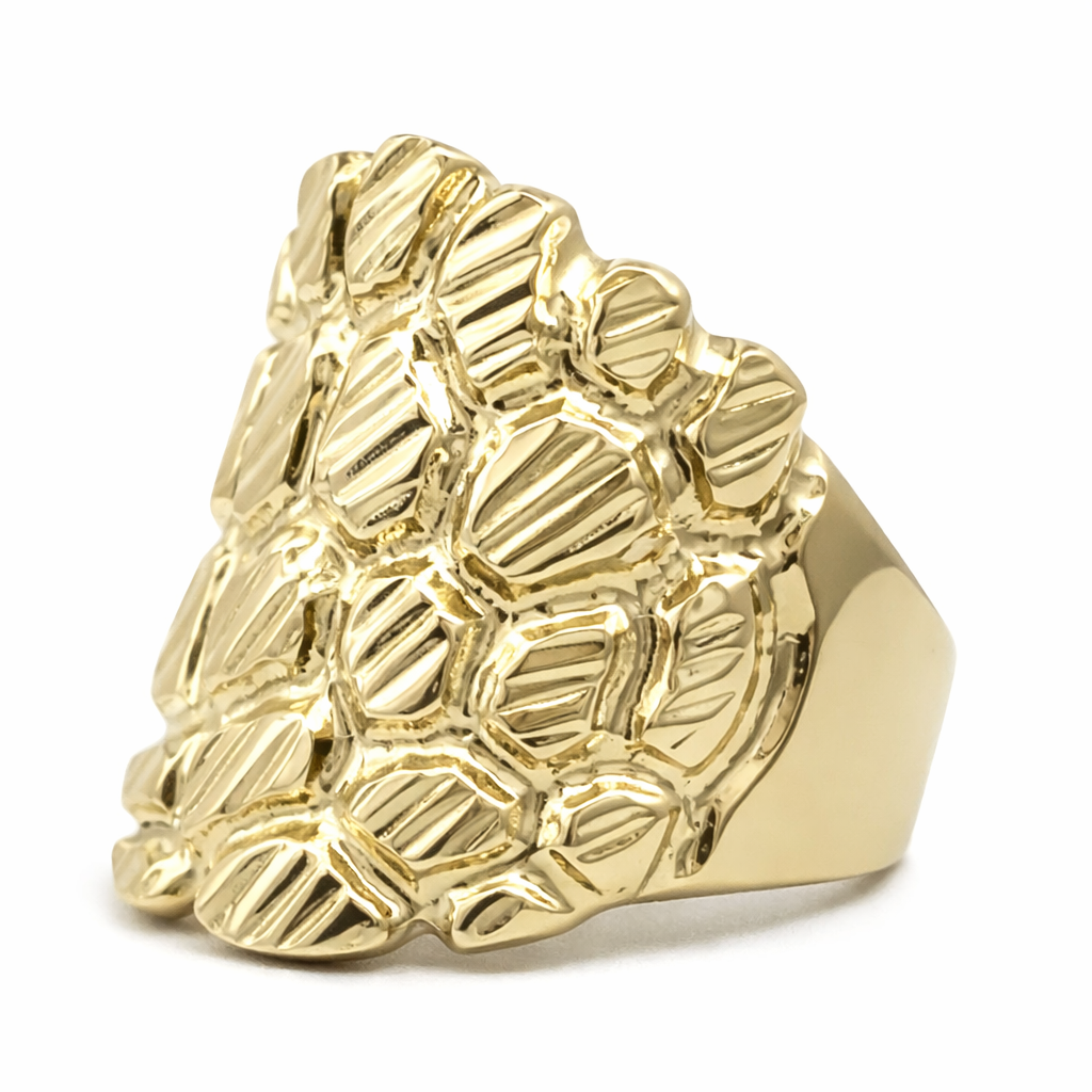 Solid 10K Yellow Gold Extra Large Diamond Cut Mens Nugget Ring, Size 5 - 15 XXL
