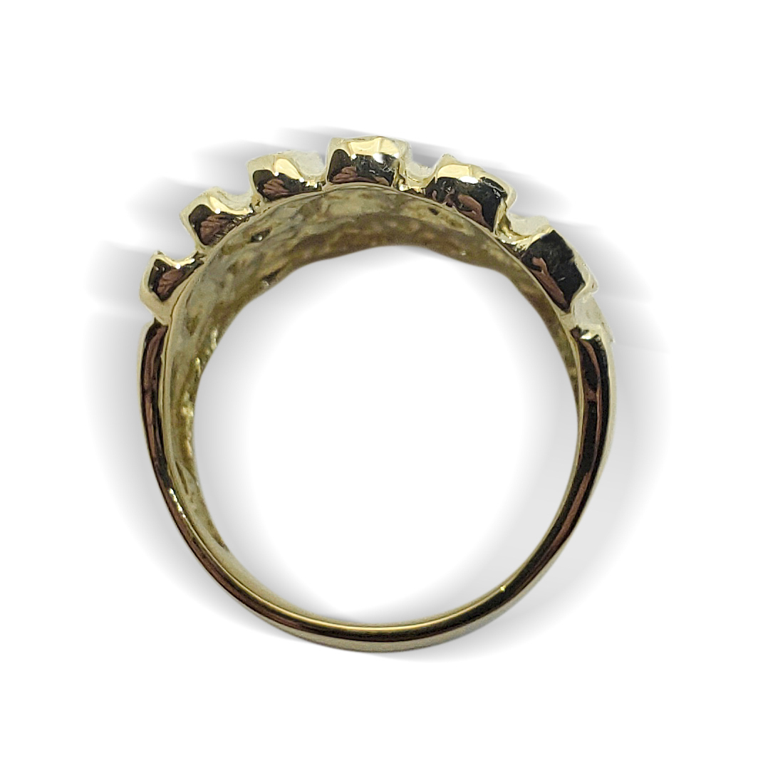 Solid 14K Yellow Gold Heavy Large Diamond Cut Mens Nugget Ring