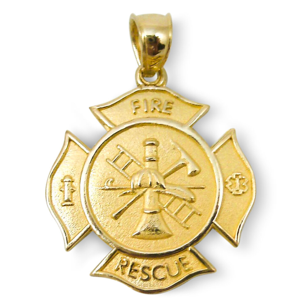 Solid 18K Yellow Gold Firefighter Fire Rescue Pendant
