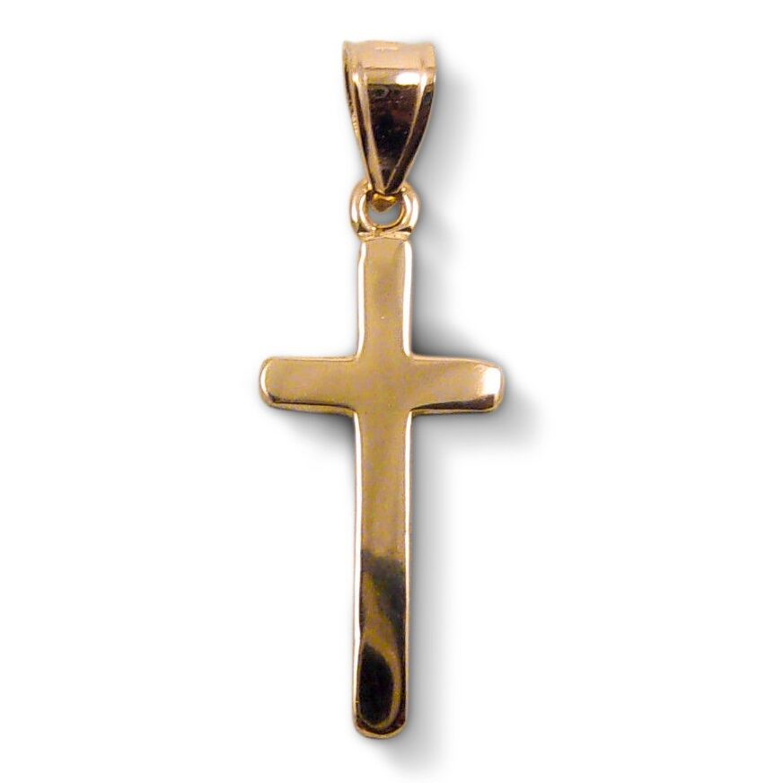 Solid 18K Yellow Gold Classic Handmade Plain Cross Pendant, 3/4" long