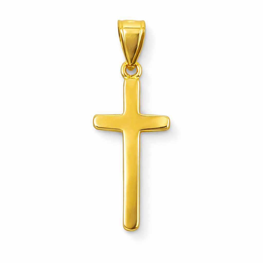 Solid 18K Yellow Gold Classic Handmade Plain Cross Pendant, 3/4" long