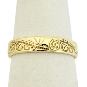 Solid 10K Women's Yellow Gold Ring Engraved Hawaiian Scroll Ring 5mm Size 1 - 12
