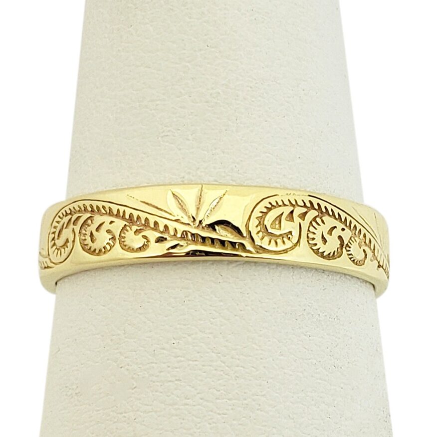 Solid 10K Women's Yellow Gold Ring Engraved Hawaiian Scroll Ring 5mm Size 1 - 12
