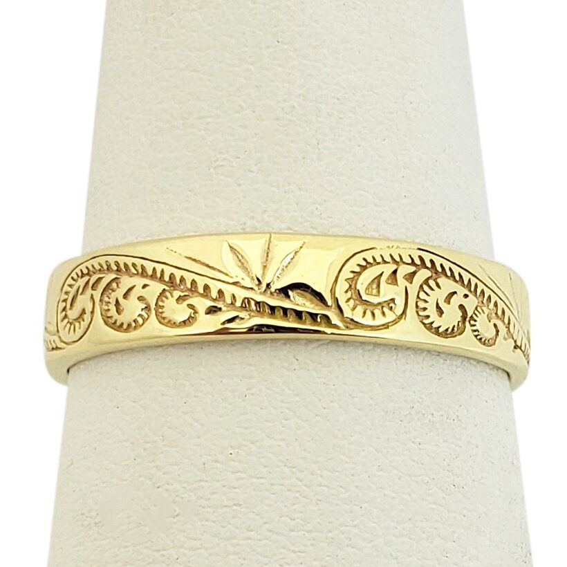Solid 14K Women's Yellow Gold Ring Engraved Hawaiian Scroll Ring 5mm Size 1 - 12
