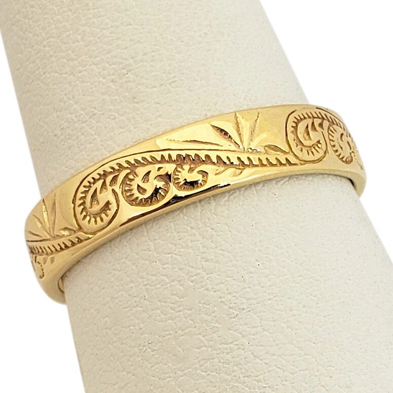 Solid 18K Women's Yellow Gold Ring Engraved Hawaiian Scroll Ring 5mm Size 1 - 12