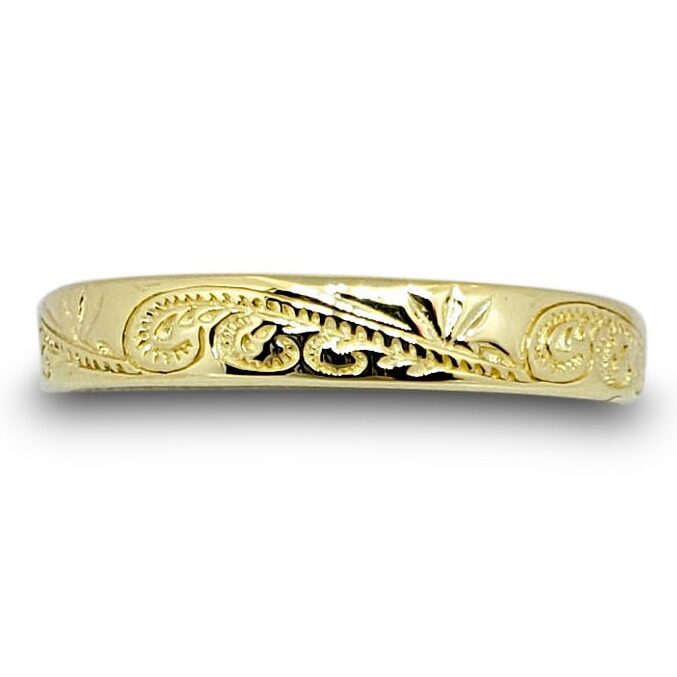 Solid 10K Women's Yellow Gold Ring Engraved Hawaiian Scroll Ring 4mm Size 1 - 12