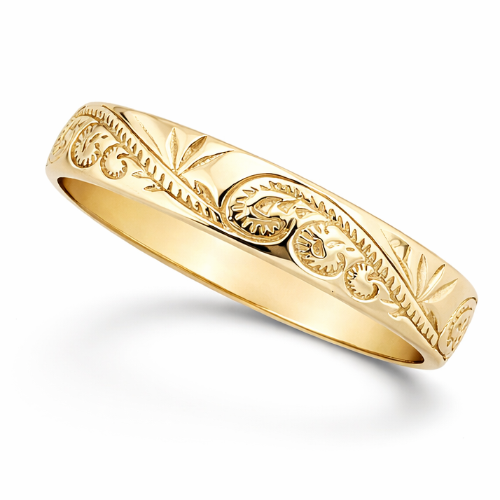 Solid 14K Women's Yellow Gold Ring Engraved Hawaiian Scroll Ring 5mm Size 1 - 12