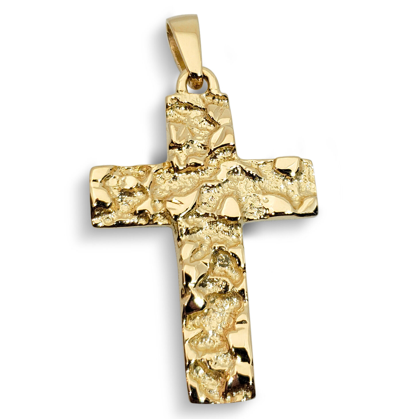 Solid 18K Yellow Gold Mens Nugget Cross Mens Gold Cross Pendant