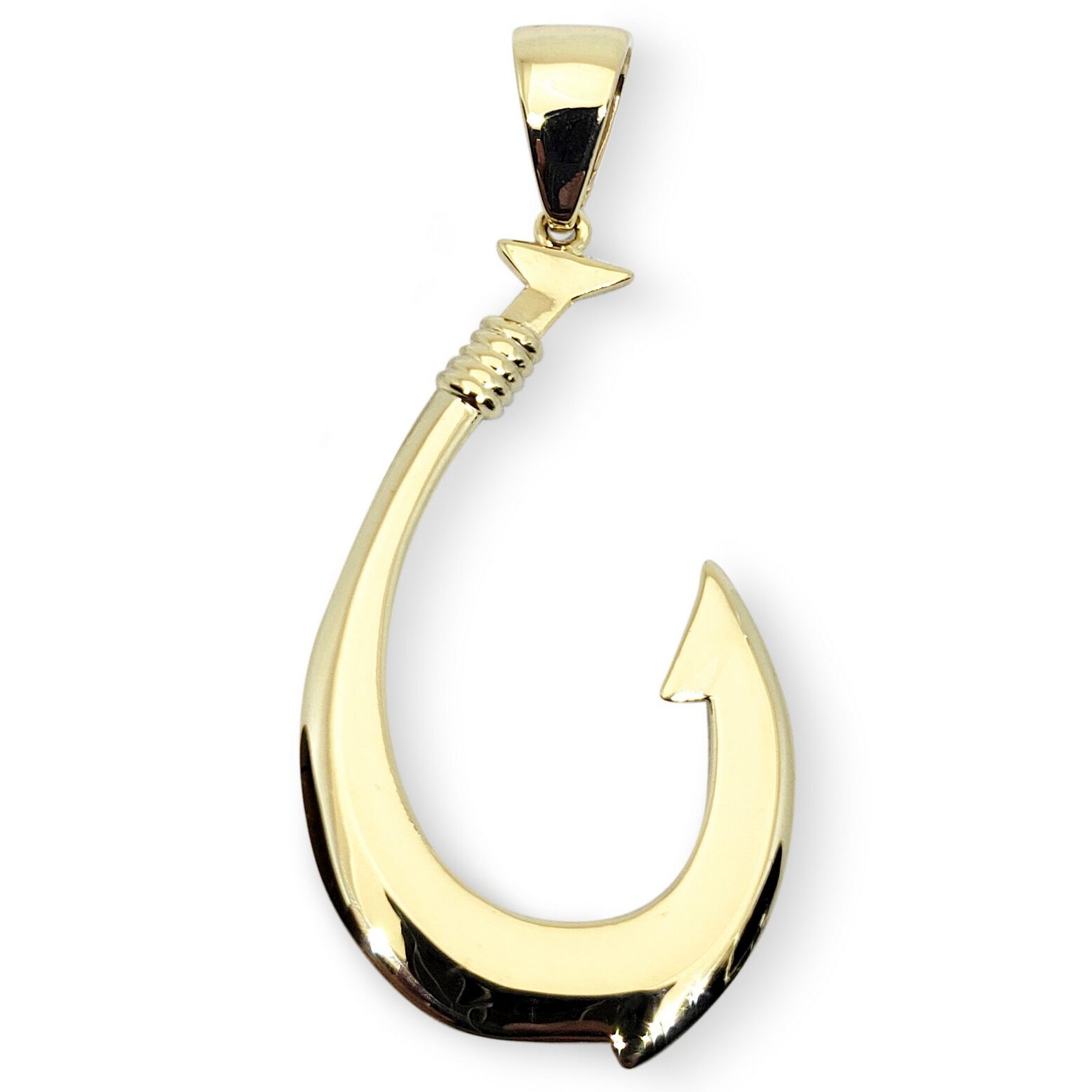 Solid 10K Yellow Gold Fish Hook Pendant, Large, 2.5 Inch, Hawaiian Fish Hook Jewelry, Hawaiian Makau, Hei Matau, Polynesian Pendant