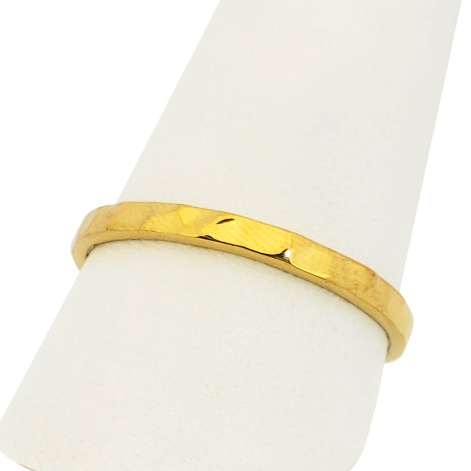 Solid 24K Yellow Gold Hammered Ring 2mm Sizes 1 - 12 Midi Faceted Stack Band