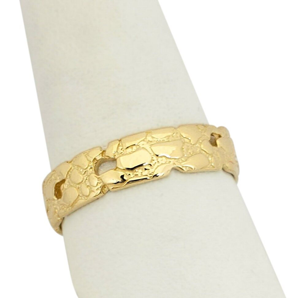 Solid 18K Yellow Gold Nugget Ring Band, 5mm Mens Gold Ring, Sizes 1 - 15