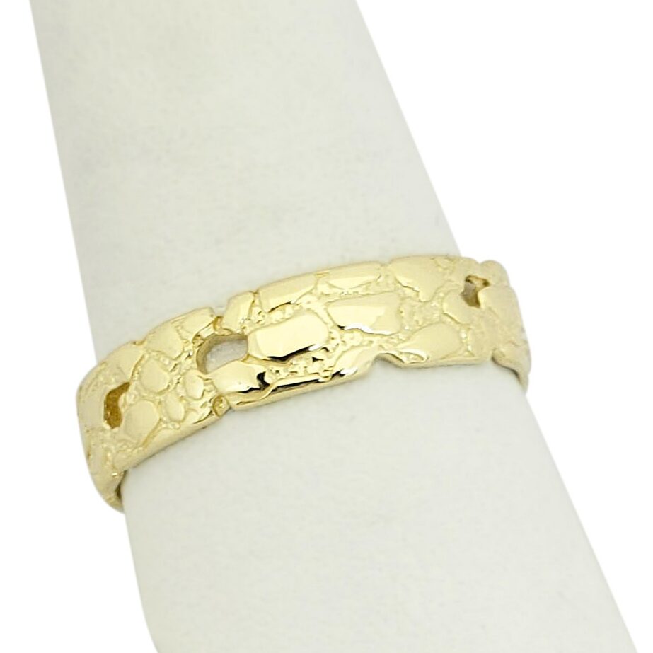 Solid 14K Yellow Gold Nugget Band, 5mm Gold Nugget Ring, Size 5 - 15