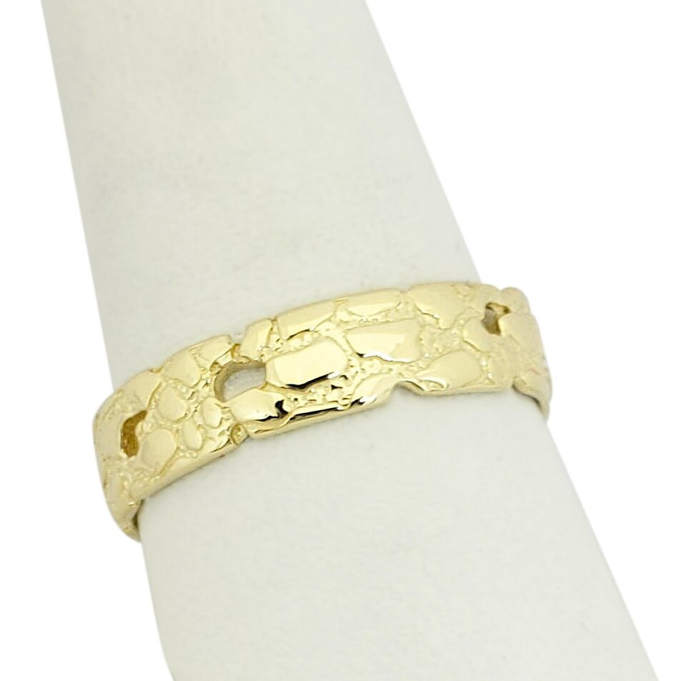 Solid 10K Yellow Gold Nugget Ring Band, 5mm Mens Gold Ring, Sizes 1 - 15