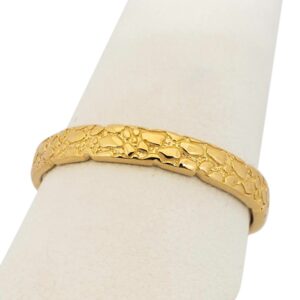 Solid 18K Yellow Gold Nugget Ring Band, 3mm Mens Gold Ring Sizes 1 - 15
