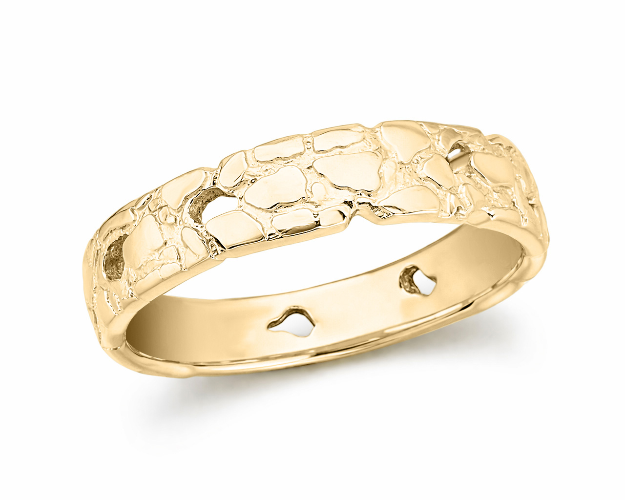 Solid 14K Yellow Gold Nugget Band, 5mm Gold Nugget Ring, Size 5 - 15
