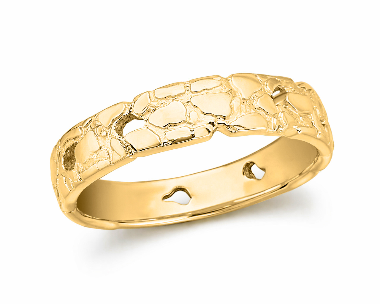 Solid 18K Yellow Gold Nugget Ring Band, 5mm Mens Gold Ring, Sizes 1 - 15