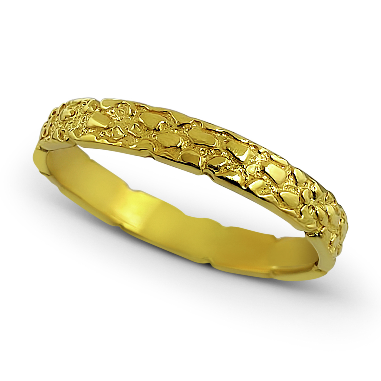Solid 10K Yellow Gold Nugget Band, 3mm Gold Nugget Ring, Sizes 1 - 15