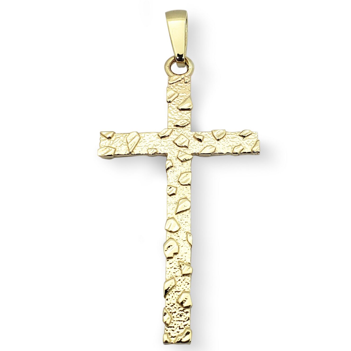 Solid 10K Yellow Gold Nugget Cross Mens Gold Cross Pendant, 3.8 grams, 2 3/8"
