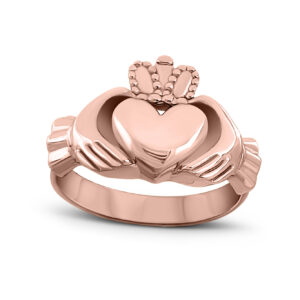 Solid 18K Rose Gold Claddagh Ring, Irish, Large, Celtic Ring, Sizes 3 - 15