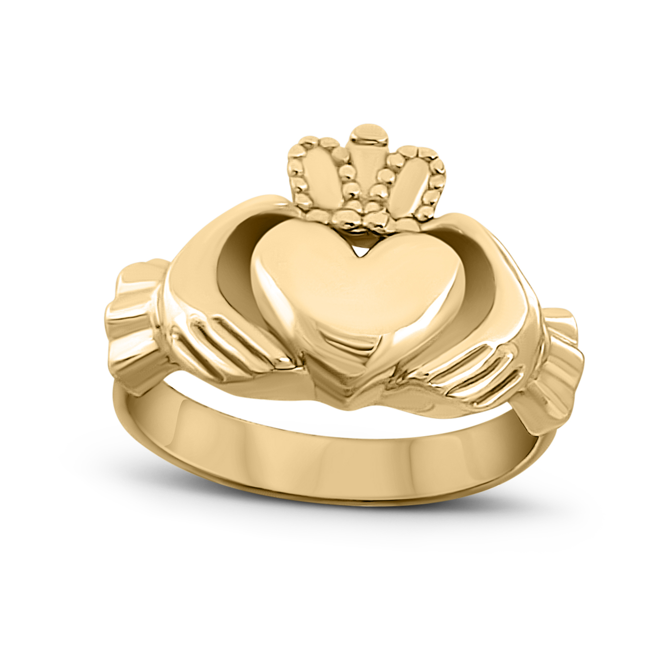 Solid 14K Yellow Gold Claddagh Ring, Irish, Large, Celtic Ring, Sizes 3 - 15