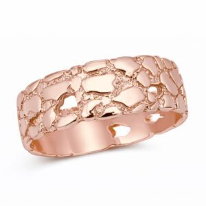 Solid 18K Rose Gold Nugget Band, 7mm Gold Nugget Ring, Size 5 - 15