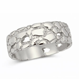 Solid 18K White Gold Nugget Band, 7mm Gold Nugget Ring, Size 5 - 15