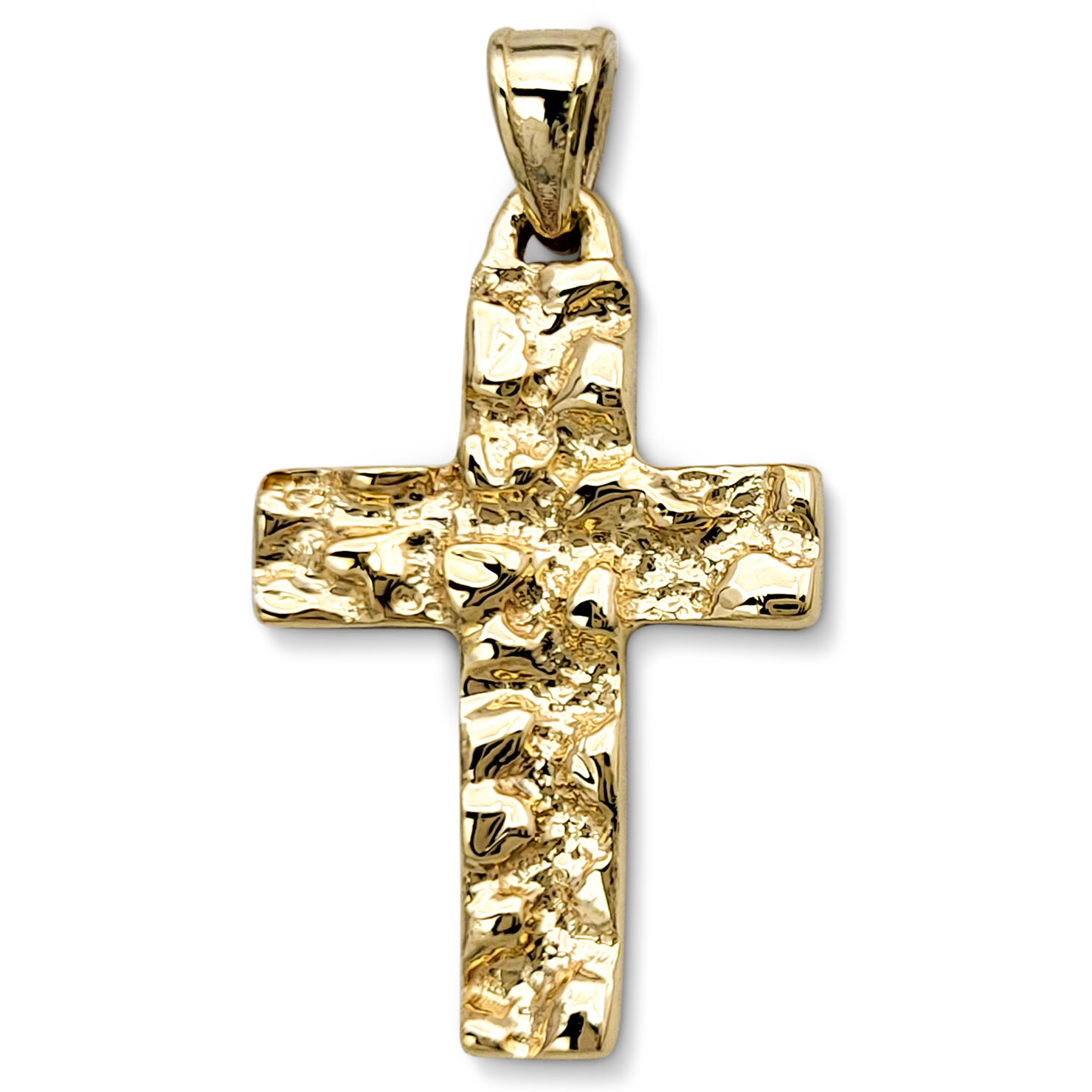 Solid 10K Yellow Gold Mens Nugget Cross Mens Gold Cross Pendant, 2.4 grams