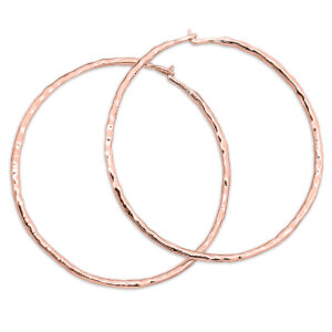 Solid 14K Rose Gold Hoop Earrings, Handmade Hammered Gold Hoops for Women, Gold Faceted Hoop Earrings