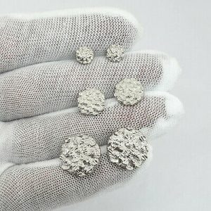 14k white gold mens round nugget earrings