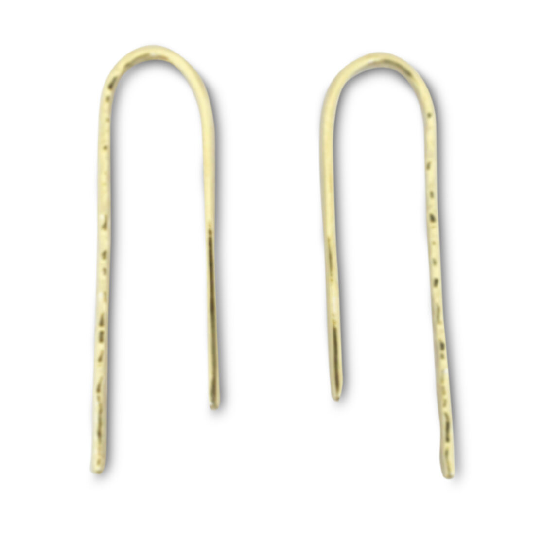 Solid 14K Yellow Gold Small Hammered Arch Earrings U Shape Gold Threader Bar 1"