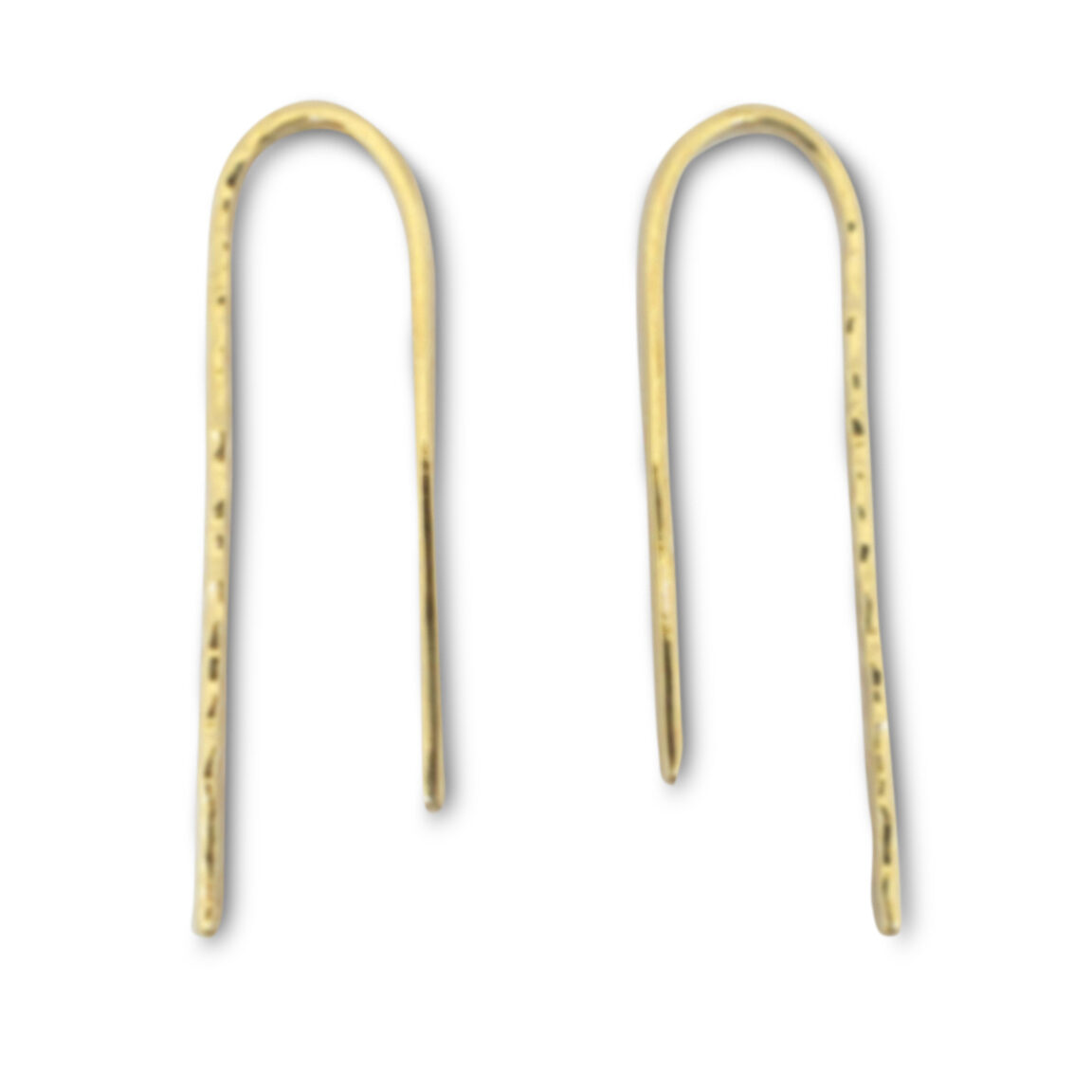 Solid 18K Yellow Gold Small Hammered Arch Earrings U Shape Gold Threader Bar 1"