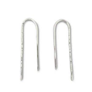 Solid 18K White Gold Small Hammered Arch Earrings U Shape Gold Threader Bar 1"